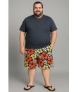 Short Estampado Tactel Elastano Extra Grande Bermuda Preto Laranja